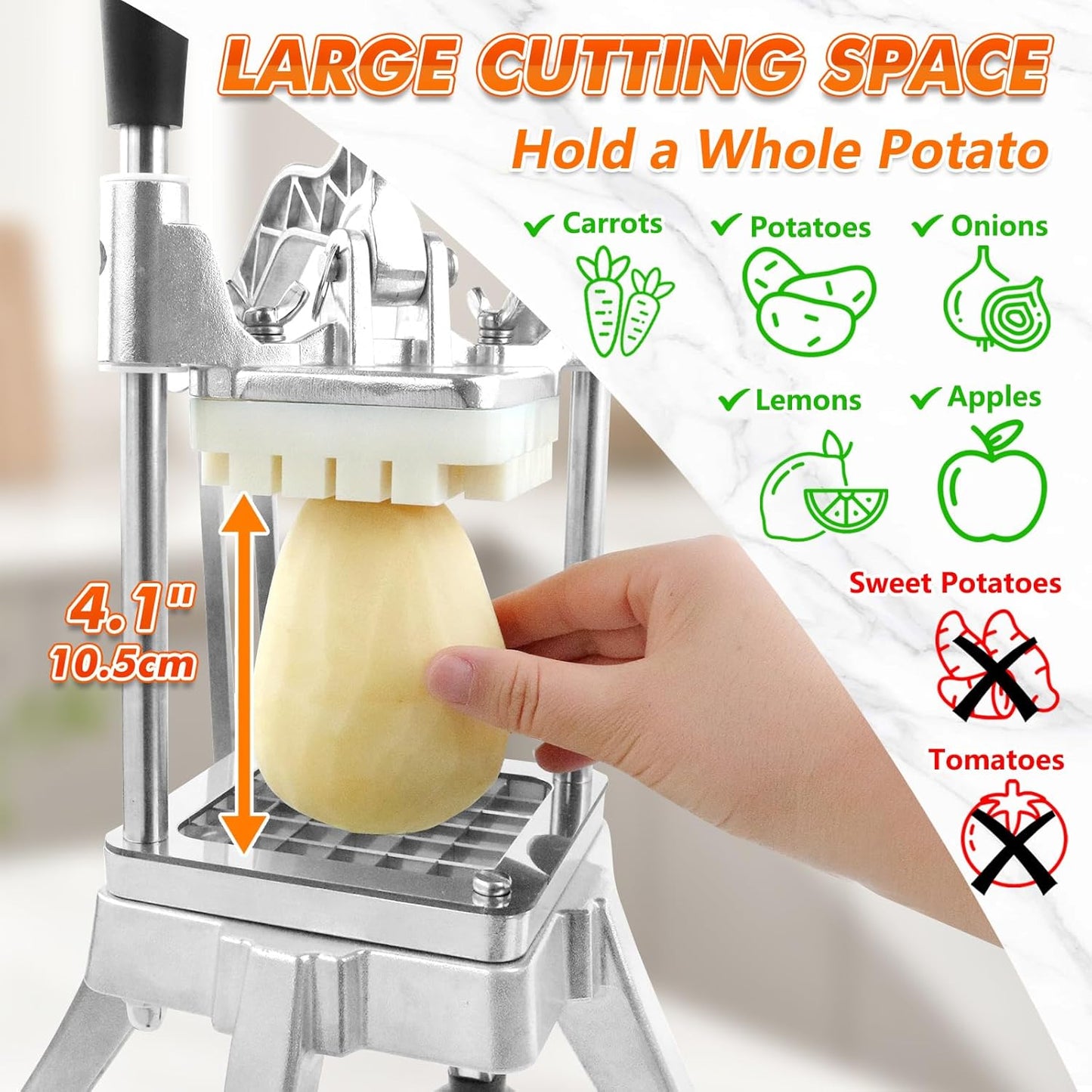 Anatole Commercial French Fry Cutter with 1/4'' 3/8'' 1/2'' 8-Wedges Stainless Steel Blades Vertical Potato Slicer Manual Vegetable Chopper for Onion Carrot Lemon