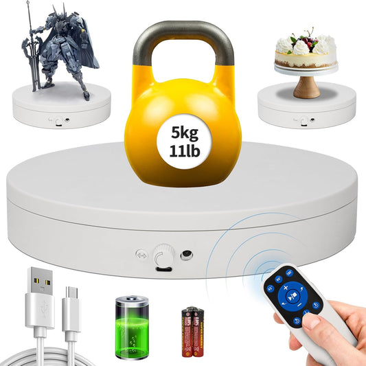 Motorized Rotating Display Stand with Remote, 7.87in 360 Electric Turntable for Display,Photography,3D Scanner Models, Motorized Lazy Susan and Photography Turntable Control Angle/Speed,Step/Swing/Continuous Rotation