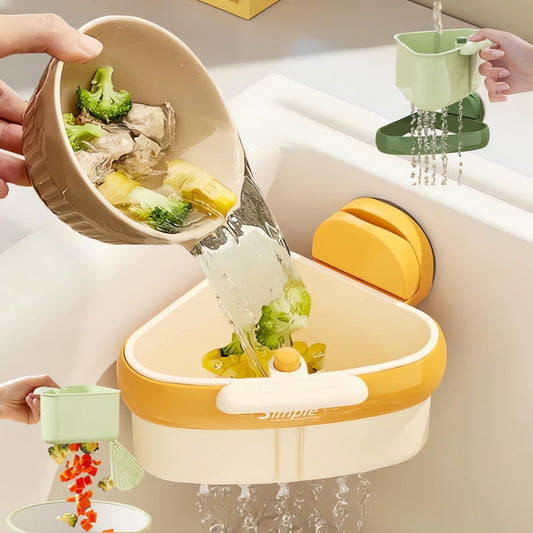 Suction Cup Sink Corner Rack 2026 Upgrade Corner Sink Strainer Basket Automatic Dumping Suction Cup Press Sinks Drainer Basket Faucet Sponge Storage Rack Food Waste Catcher for Sink (1PC - Yellow)