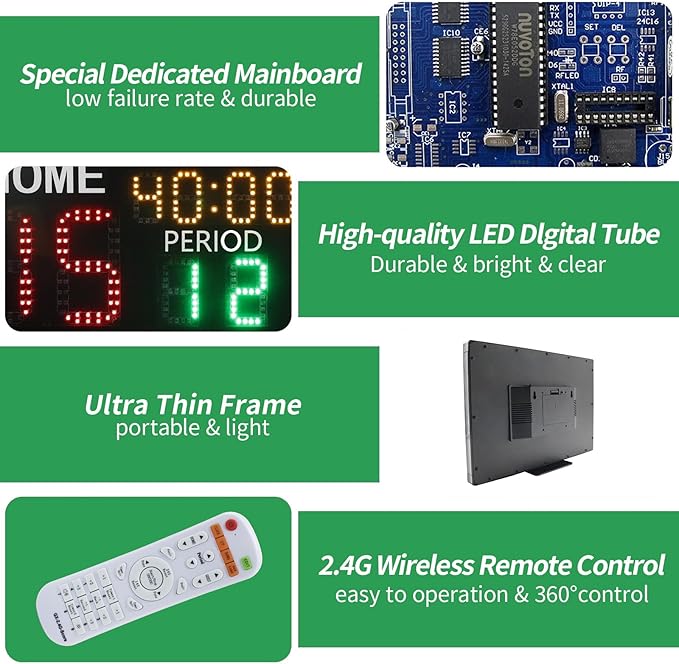 YZ LED Super Bright Electronic Scoreboard, Battery Powered Digital Scoreboard with Remote, Tennis Score Keeper for Net,Basketball/Volleyball/Baseball/Cornhole Indoor Outdoor Buzzer
