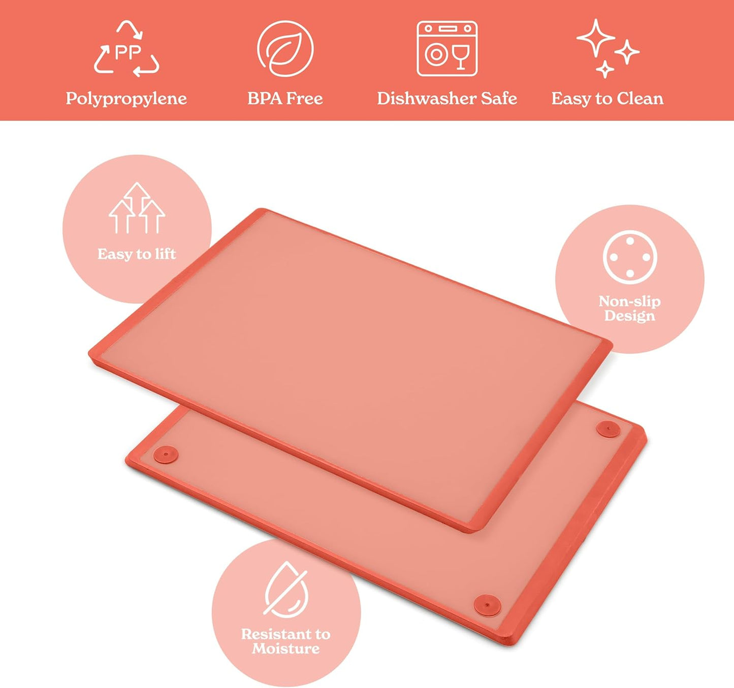 SMIRLY Plastic Cutting Board Set 3 Pieces, Non-Slip Dishwasher Safe Chopping Boards for Kitchen, Pink