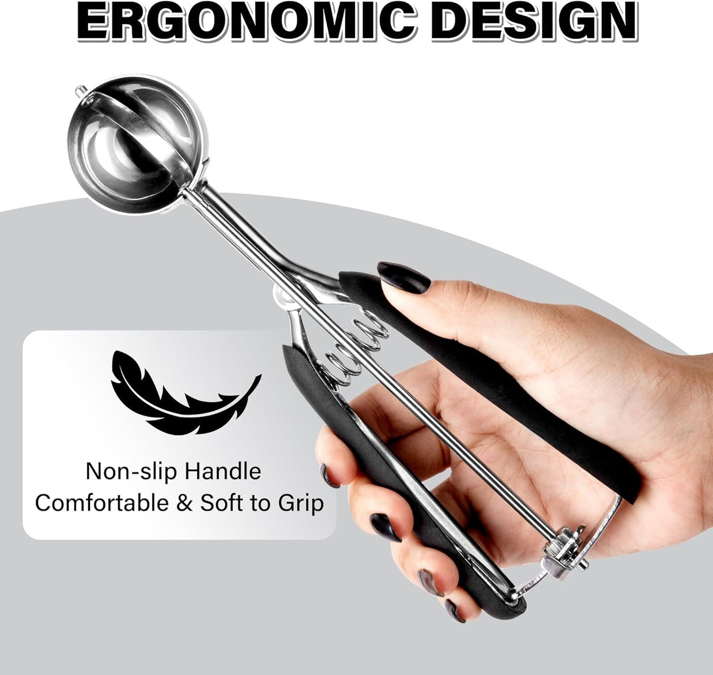 Cookie Scoop 2 Tbsp, TJ POP Professional Stainless Steel Ice Cream Scoop 44 mm, Good Soft Grips, Quick Trigger Release, 30 ml