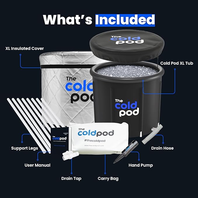 The Cold Pod Insulated XL Cold Plunge Tub Bundle - 116 Gal Ice Bath Round Tubs with Energy Saving Multi-Layer Cover - Chiller Compatible&Silver Reflective