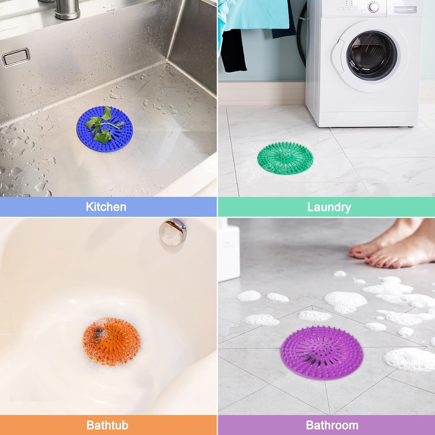 Drain Hair Catcher Durable Silicone Hair Stopper Shower Drain Covers with Iron Easy to Install and Clean Shower Drain Hair Trap Suit for Bathroom Bathtub Tub and Kitchen 5 Pack