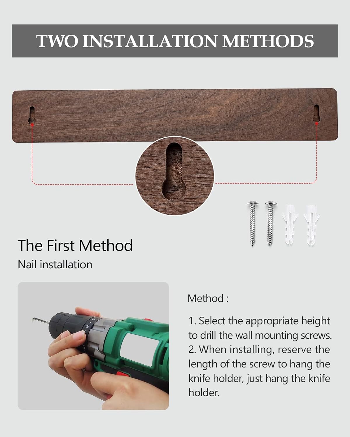 XINZUO Walnut Wood Knife Magnetic Strips 16 Inch, Double Row Round Magnets Magnetic Knife Holder for Wall -Magnetic Knife Bar- Works With Kinds of Kitchen Tools -Space Saver Knife Rack