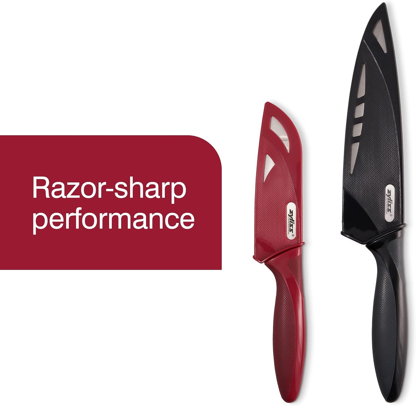 Zyliss Utility Kitchen Knives with Sheath Covers - Dishwasher Safe - Stainless Steel Kitchen Knives Perfect for Cutting Meat, Vegetables & Fruit - 2 Piece Santoku & Chef Set