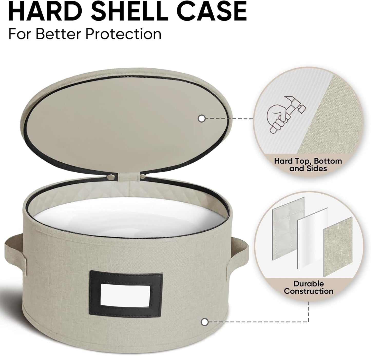 BALEINE China Storage Containers, Sturdy Quilted Wine Glass Storage, Plate Organizer with Carry Handles, Moving Boxes for Dishes, Cups, Mugs and Stemware (Plate, Hard Shell Cream)