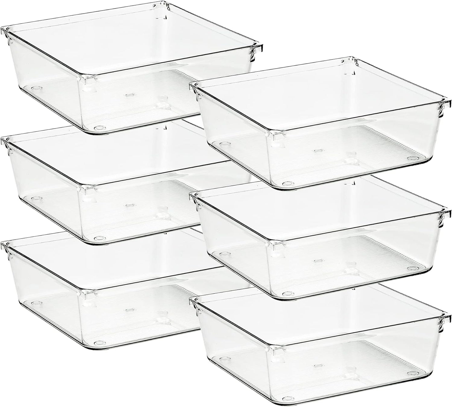 Ravinte 6 Pack Drawer Organizer - 6" X 6" Plastic Storage Bins, Acrylic Organizers with Non-Slip Pads Clear Desk Storage Tray for Makeup, Jewelries, Kitchen Utensils, Bathroom and Office