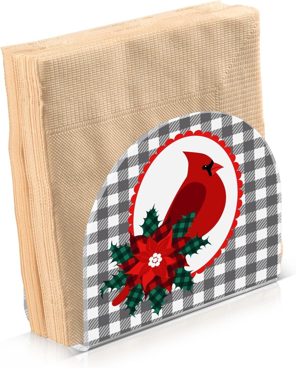 Cardinal Bird Christmas Checkered Plaid Napkin Holder for Table Paper Napkins Holder Acrylic Tissue Dispenser Kitchen Dining Room Bathroom Party Car Decor