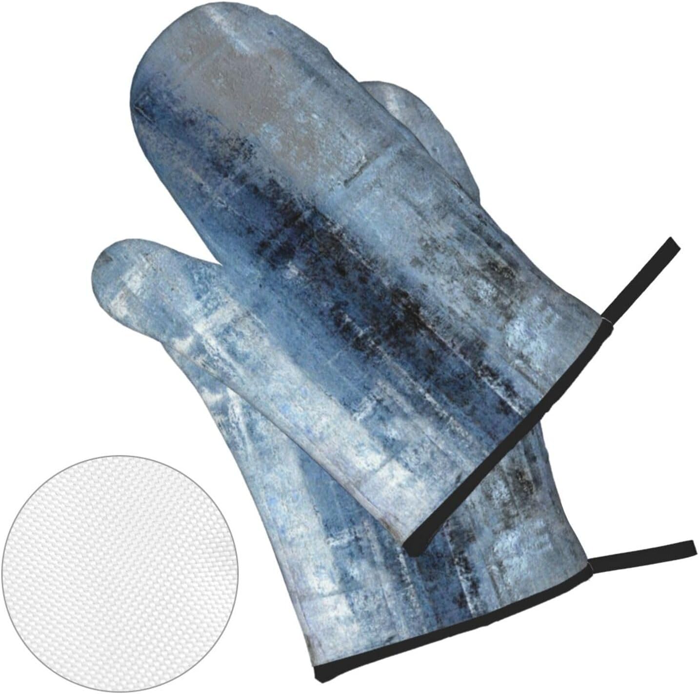 Blue and Grey Abstract Art Oven Mitts and Pot Holders Sets of 4 High Heat Resistant Oven Mitts with Oven Gloves and Hot Pads Polyester Potholders for Kitchen Baking Grilling BBQ Cooking Mitts