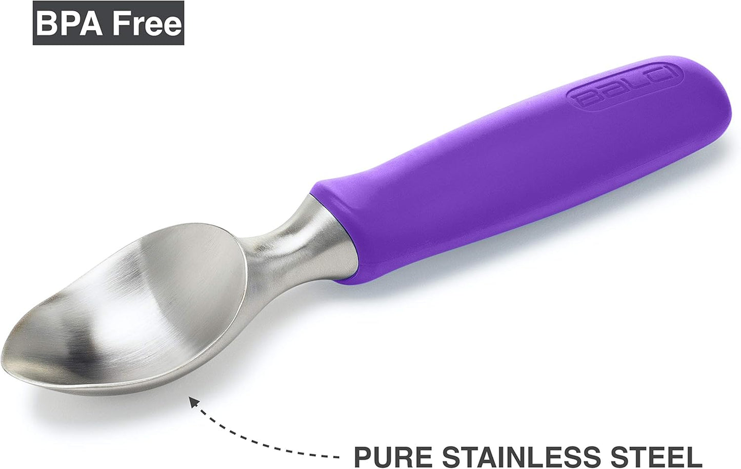 BALCI Ice Cream Scoop - Heavy Duty Stainless Steel Icecream Scooper With Non-Slip Rubber Grip - Professional Metal Ice-Cream Spade - Dishwasher Safe – Purple