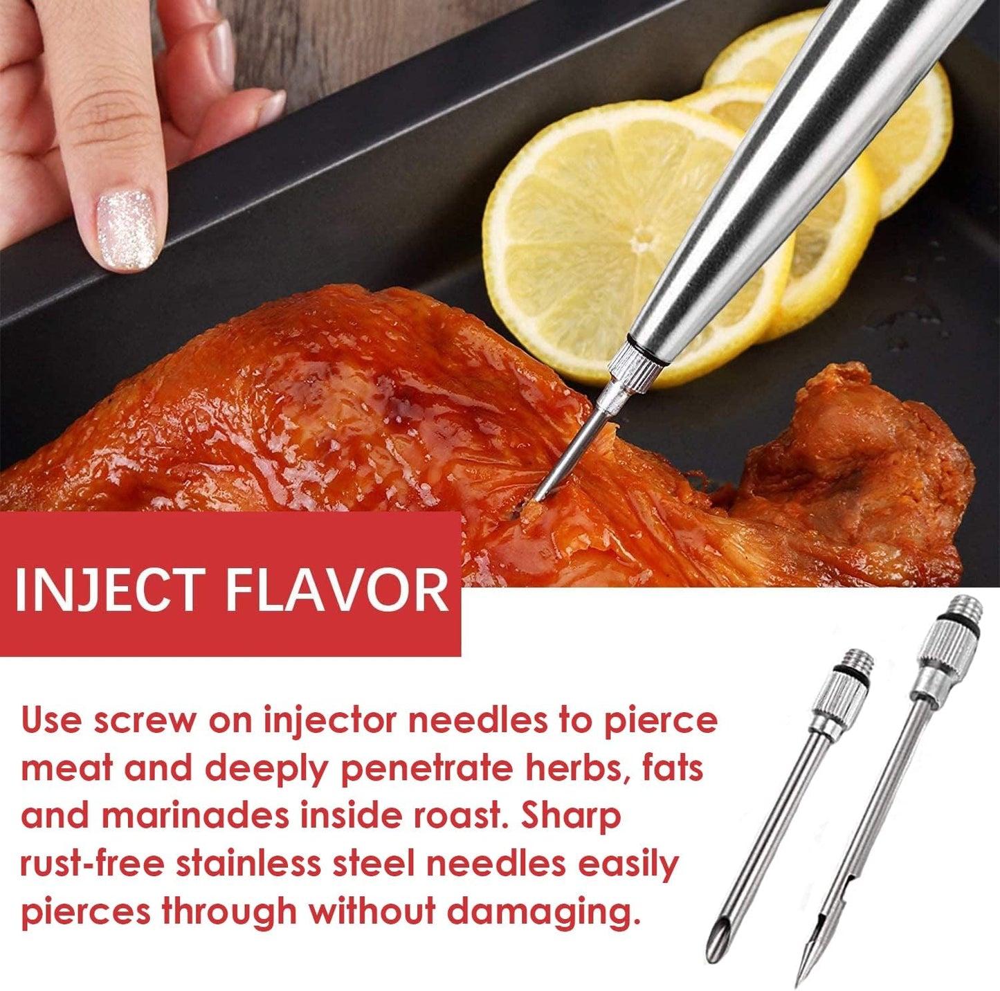 Best Utensils Stainless Steel Turkey Baster Commercial Grade Quality Silicone Bulb Including 2 Marinade Injector Needles And Brush For Easy Clean Up