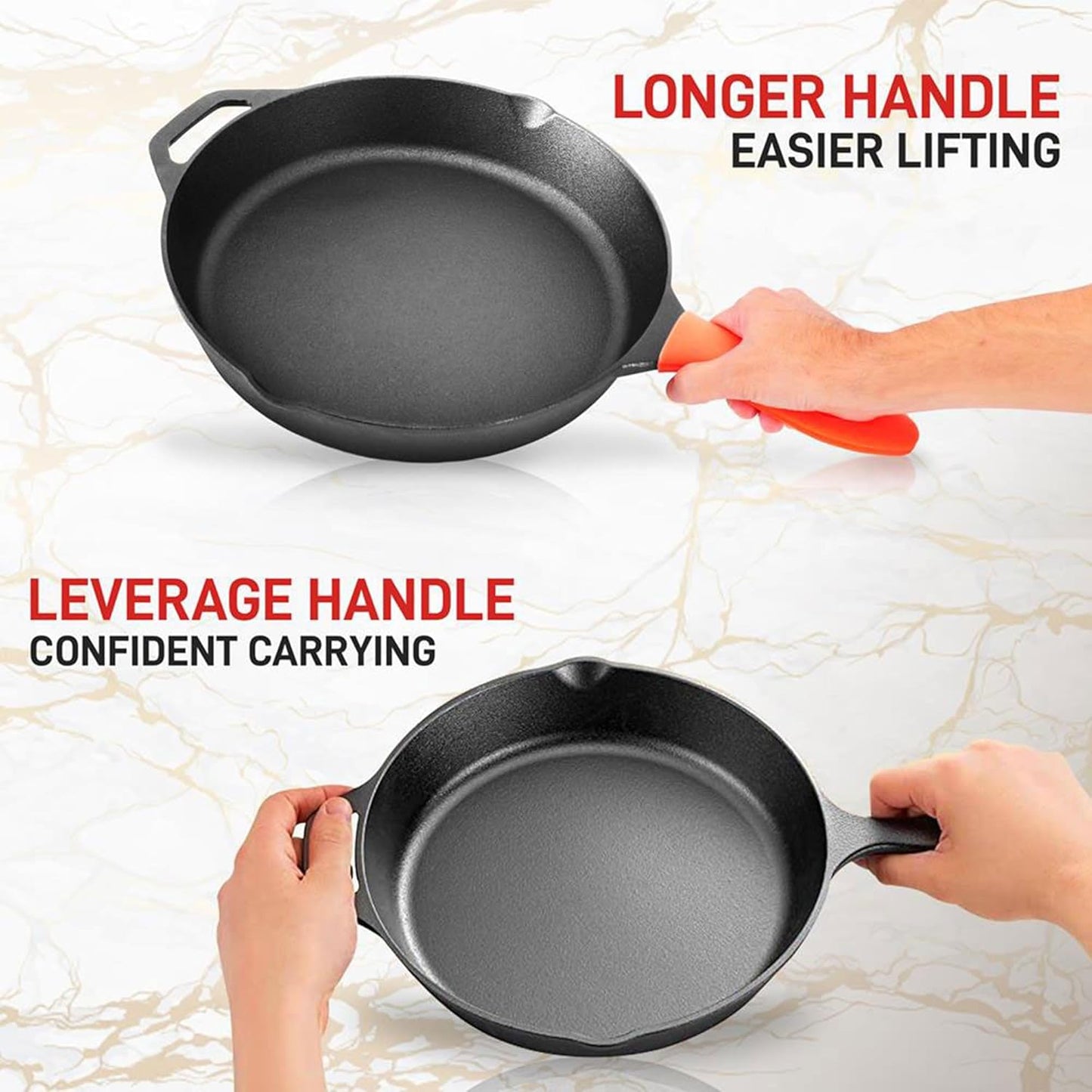 NutriChef 10 Inch Cast Iron Skillet with Lid - Pre-Seasoned Small Fry Pan with Side Drip Spout and Silicone Handle