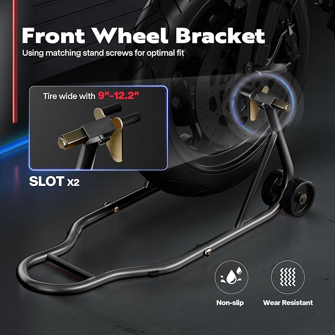 SPECSTAR Universal Motorcycle Stands, 882 Lbs Capacity Front Rear Wheels Lift Combo with U+L Adjustable Swingarm Spool, Heavy Duty Paddock Stands for BMW, Suzuki, Yamaha, Honda, Kawasaki, Black