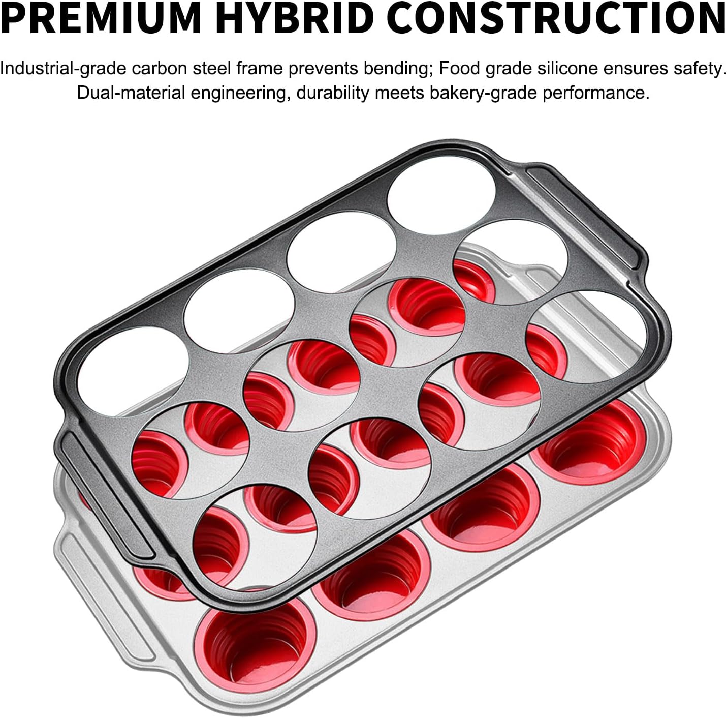 Silicone Muffin Pan with Metal Frame, Egg Bite Maker Silicone Molds for Baking, Cupcake Pans 12 Regular Size, Muffin Tins Easy to Pop Nonstick Non Toxic Bakeware for Oven (Gray-6)