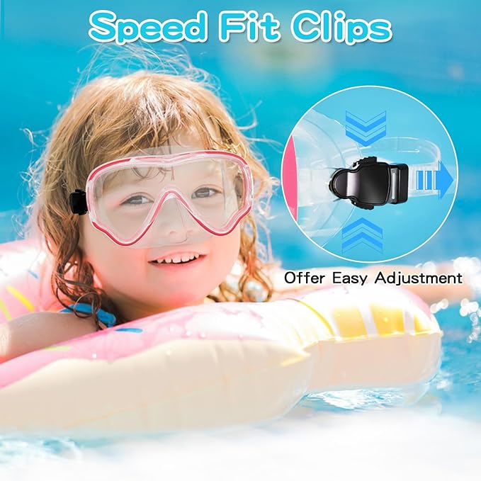 Kids Swim Goggles with Nose Cover, Snorkel Diving Mask Anti-Fog Anti-UV, Snorkeling Gear Swimming Goggles for Kids 3-14 2PCS