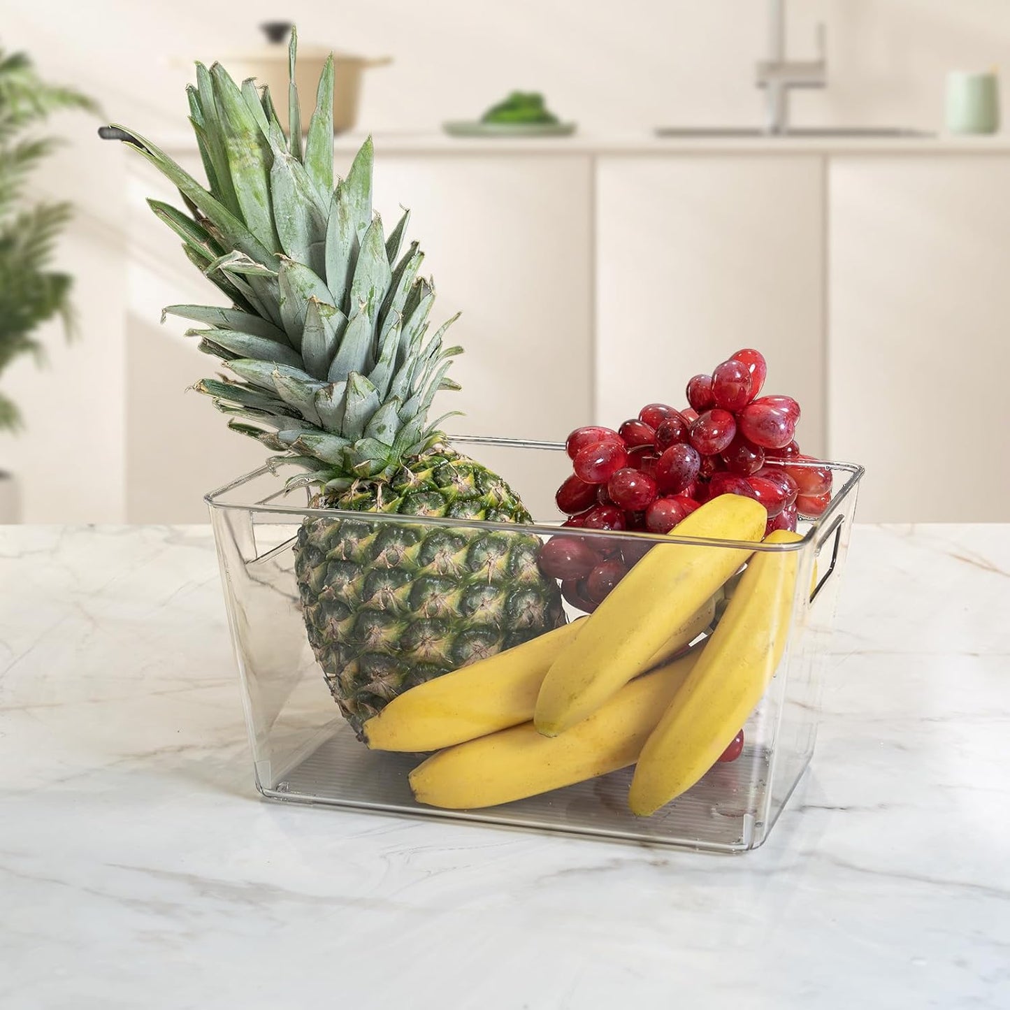 4 Pack Clear Plastic Storage Bins, 11" Large Pantry Organizer Bins with Handles, Plastic Containers for Refrigerator,BPA-Free Perfect for Kitchen,Fridge,Cabinet,Pantry,Bathroom,Closet Organization