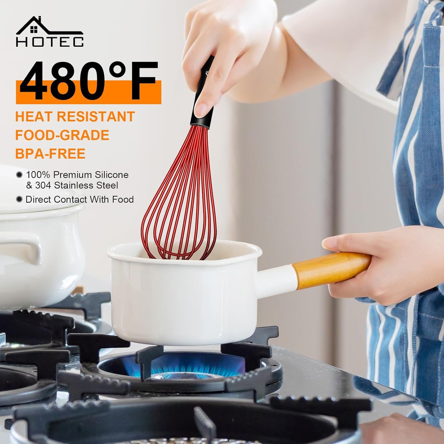 HOTEC 4 Pieces Silicone Whisks Set, Wire Balloon Whisks Egg Beater, Non-slip Handle Whisk for Non-stick Cookware Perfect for Cooking, Stirring, Beating and Blending (Multicolor)