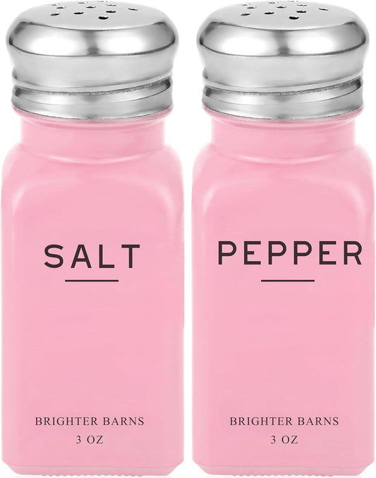 Pink Salt and Pepper Shakers Set by Brighter Barns - Modern Kitchen Accessories - Cute Salt and Pepper Set with Stainless Steel Lids - Chic Decor and Kitchen Essentials for Restaurants, Airbnb (Pink)