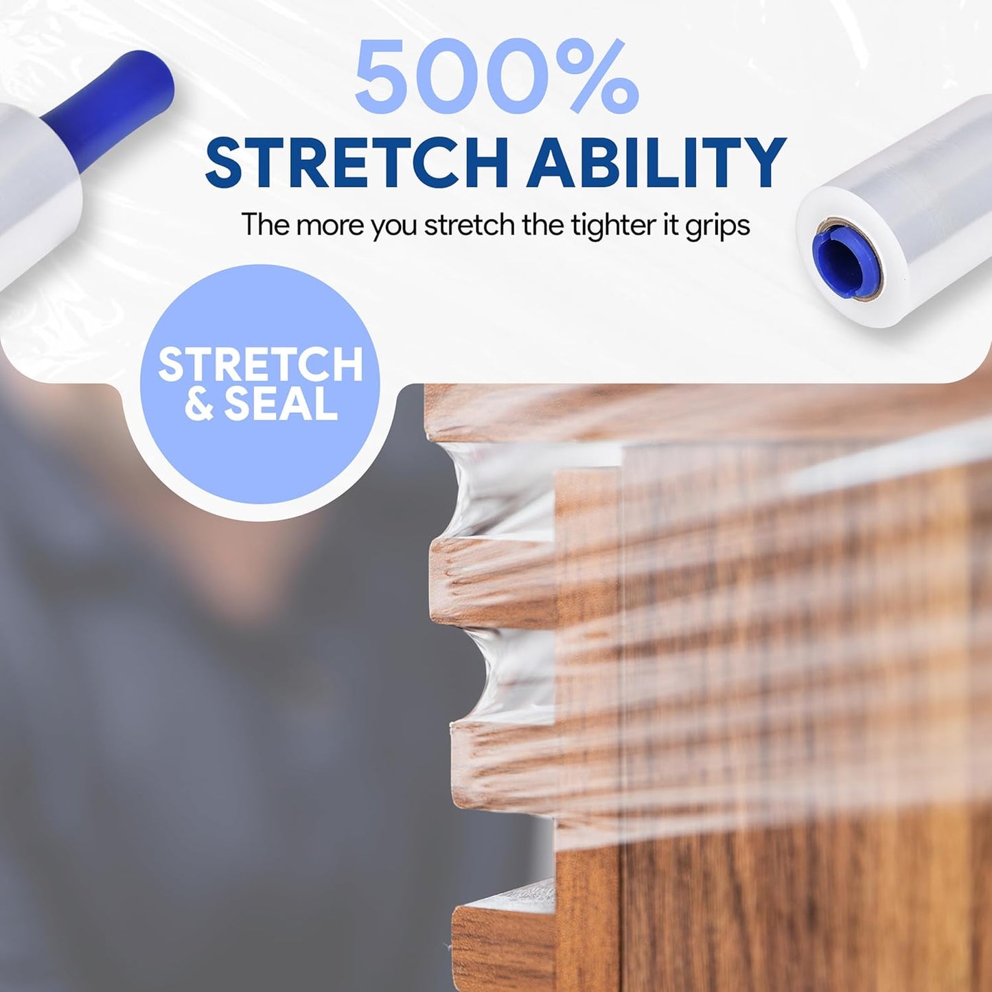 International Plastics Co. 6 Pack of 5" Plastic Stretch Film Wrap with Rotating Handles 1000 feet Each 500% Stretch Ability