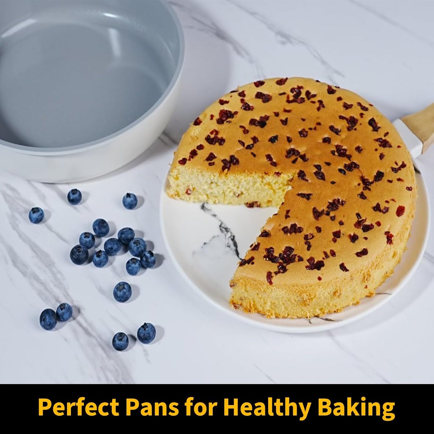 9.5 Inch Round Cake Pan,Cast Aluminum Bakeware Ceramic Nonstick for Cake Baking,Oven and Dishwasher Safe(Beige)