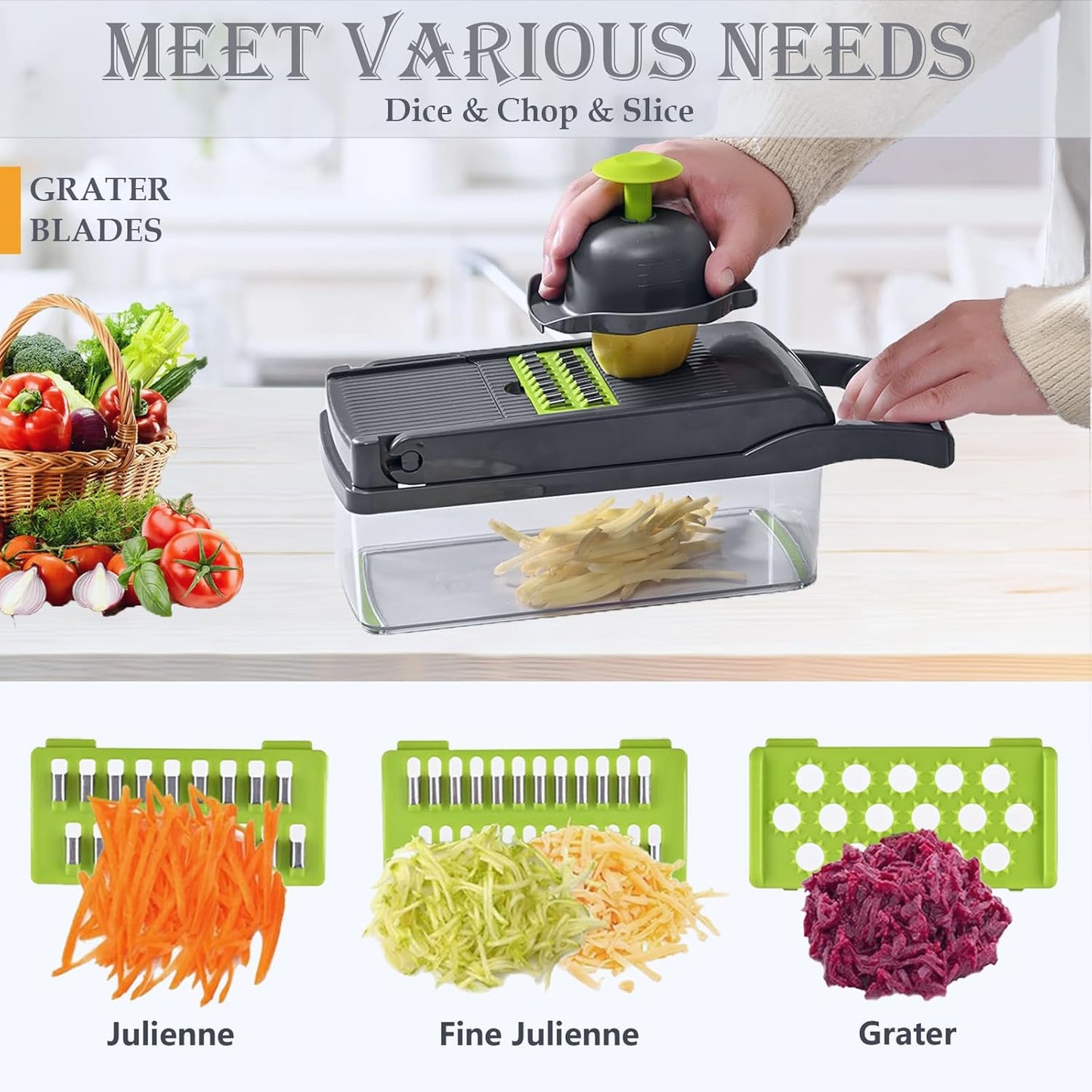 Pro-Series 20-in-1 Vegetable Chopper, Dewpeton Mandoline Slicer, Veggie Chopper, Food Chopper with Container, Vegetable Cutter Chopper & Spiralizer for Onion Salad (Home Essential Gadget & Kitchen)