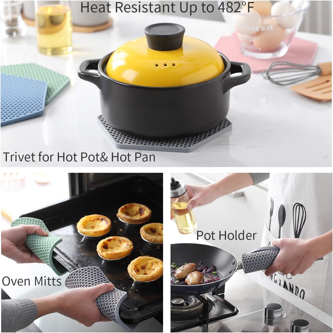 4 Packed Silicone Trivet Mats - DIY Different Size Dish Drying Mat, Hot Pot Holder for Pots & Pans, Non-Slip & Heat Resistant Kitchen Hot Pads for Countertops & Table,Merolet Red