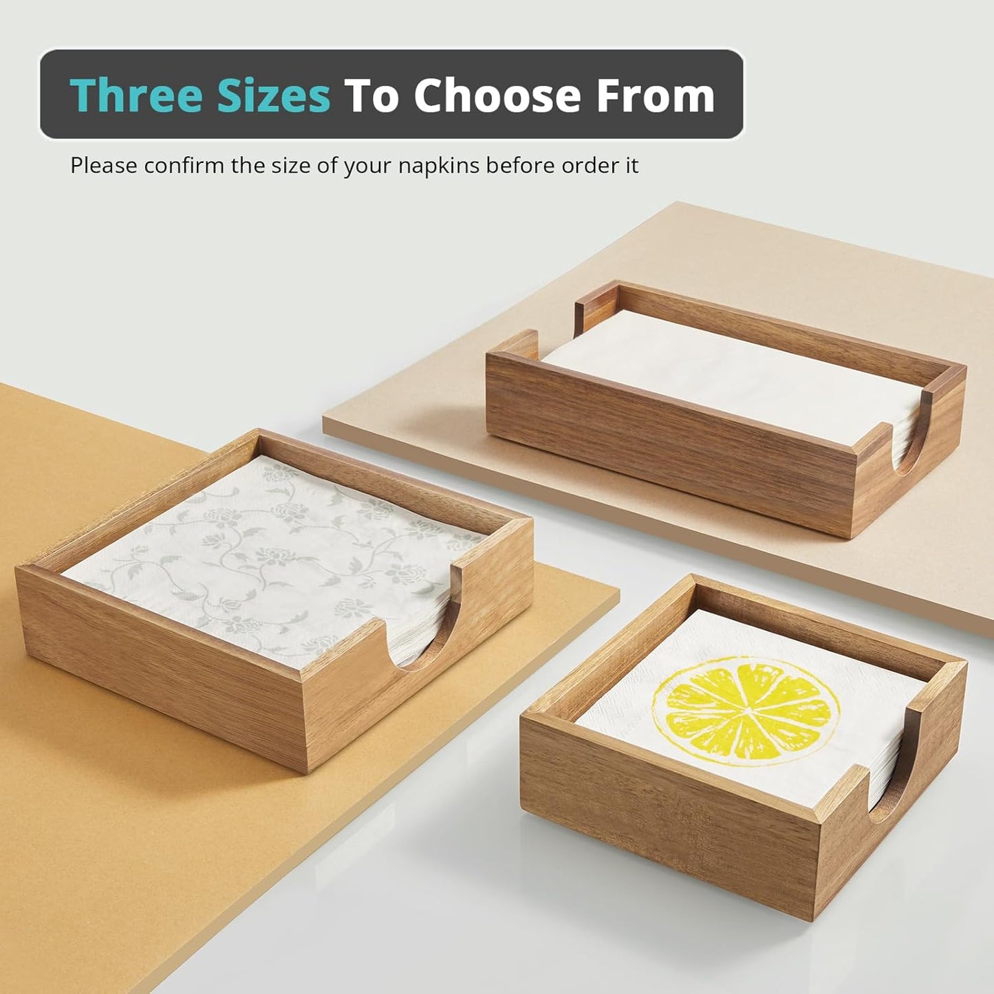 Acacia Wood Cocktail Napkin Holder, Beverage Napkin Holder for 5 x 5 inch Napkin, Square Paper Napkin Caddy for Bar, Party, Table, Dinner, Kitchen, Bathroom