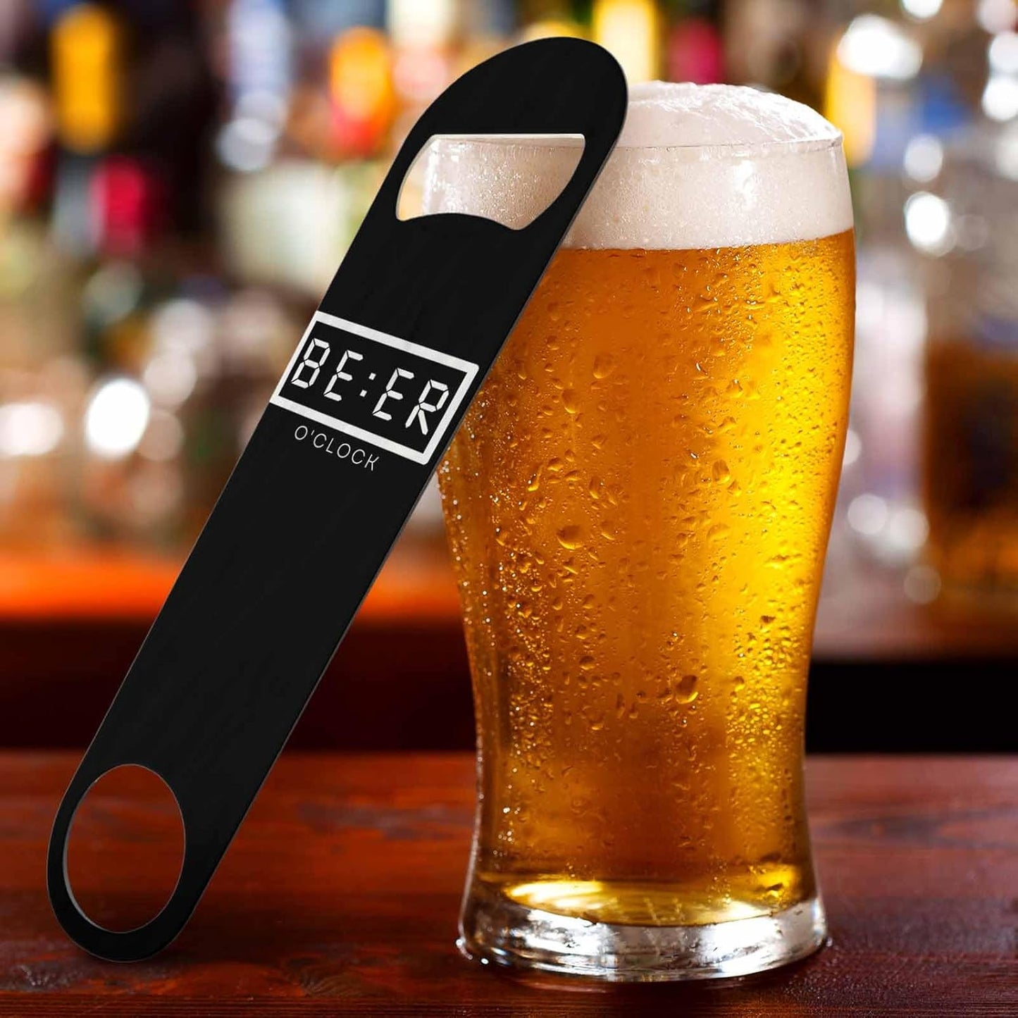 Stainless Steel Bottle Opener Beer O'Clock Simple Art Black Flat Beer Bottle Opener Keychain for Home Kitchen Bar Restaurant Party Birthday Gift