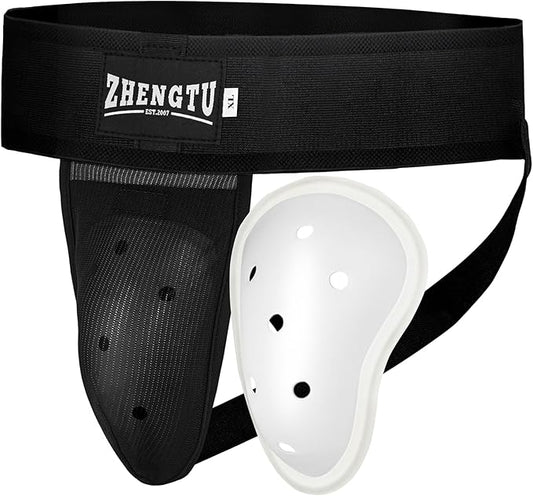 Groin Protector Cup Kickboxing Boxing Muaythai MMA Groin Guard, Jockstrap Karate Training, BJJ Protection, Soccer, Basketball Removable TPE Cup with Silicone Cushioning