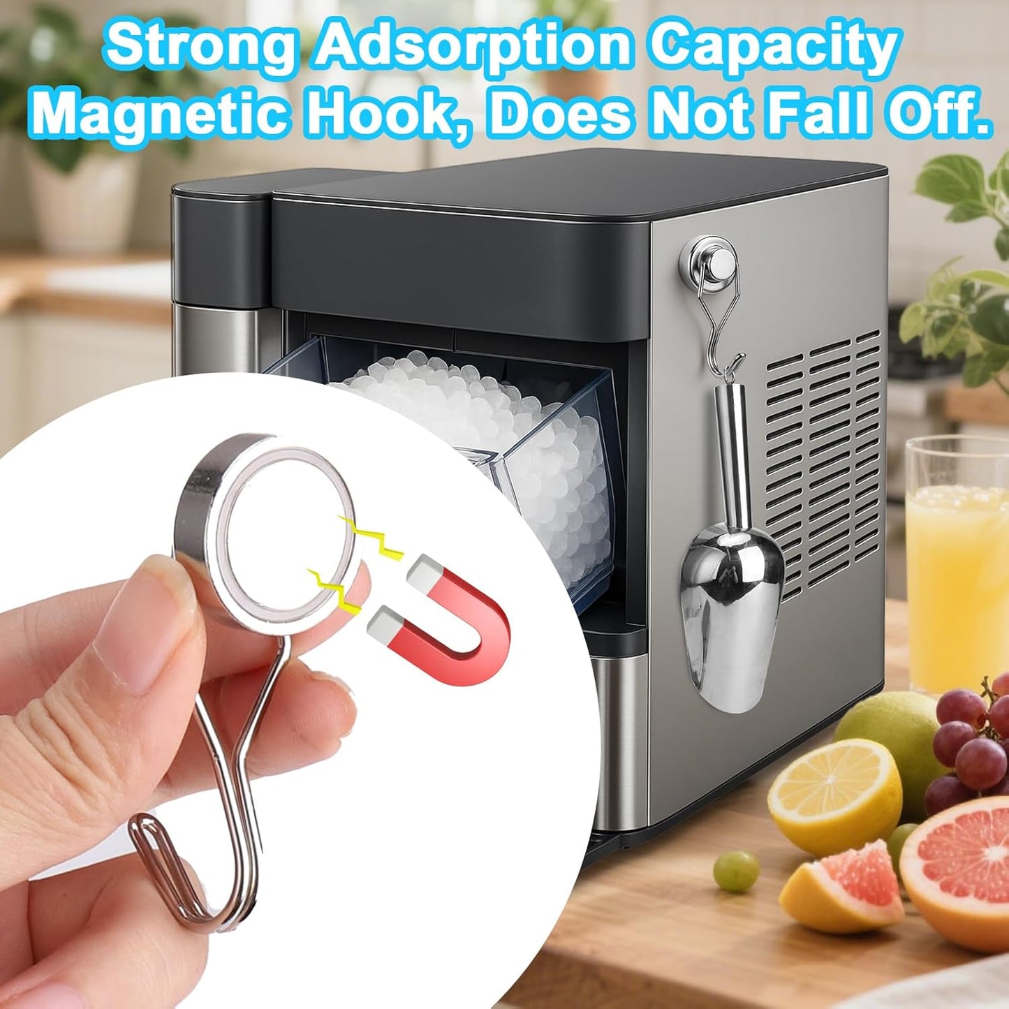 Stainless Steel Ice Scoop for Freezer with Magnetic Hook - Ice Scoop for GE Profile Opal 2.0 Nugget Ice Maker, for Kitchen Ice Bucket Bar Party Accessories