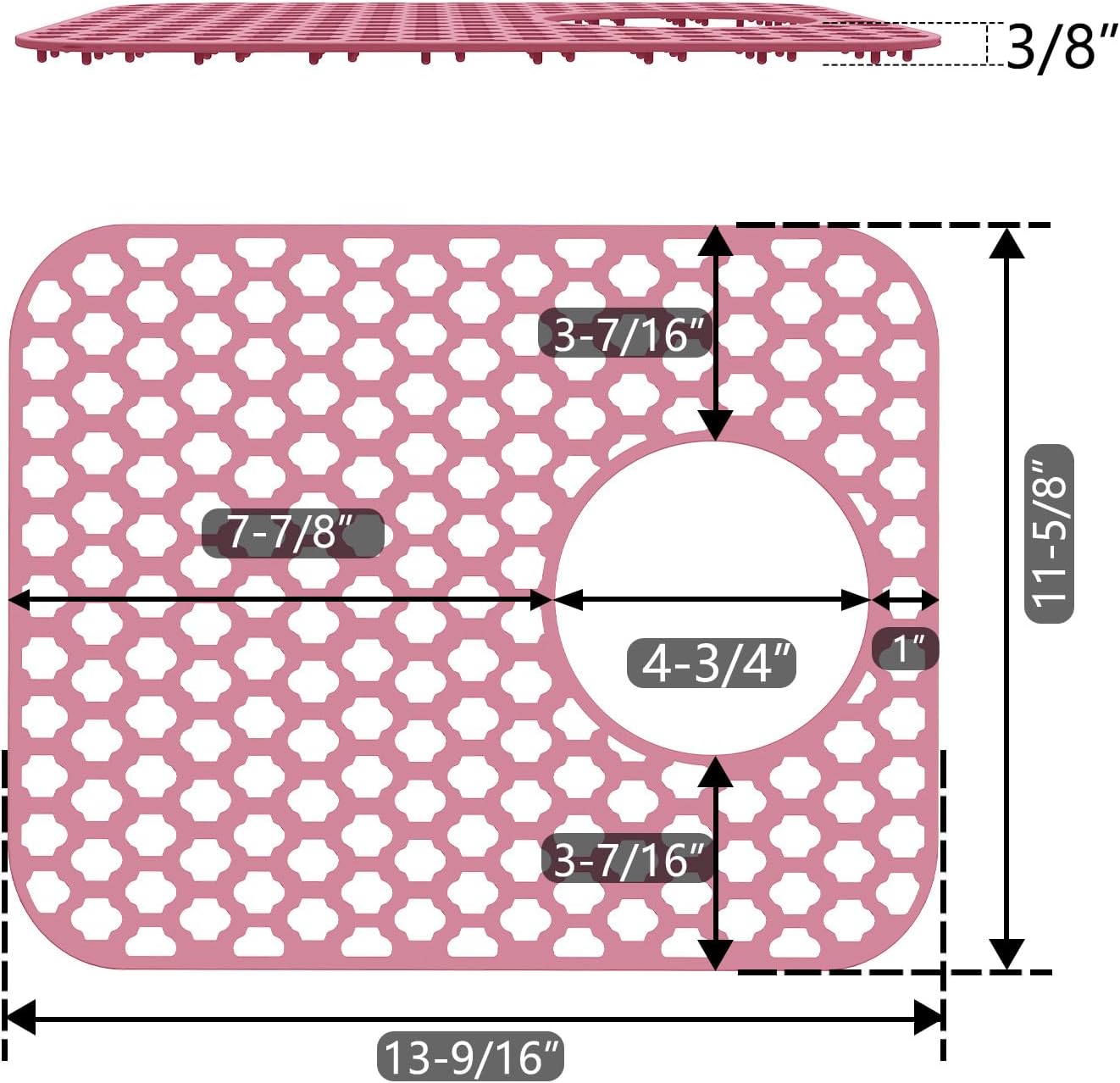 2 Pack Silicone Sink Protector for Kitchen Sink Bathroom, 13.58"x 11.6" Sink Mat Non-Slip and Durable Silicone Protectors, Rear Drain, Pink