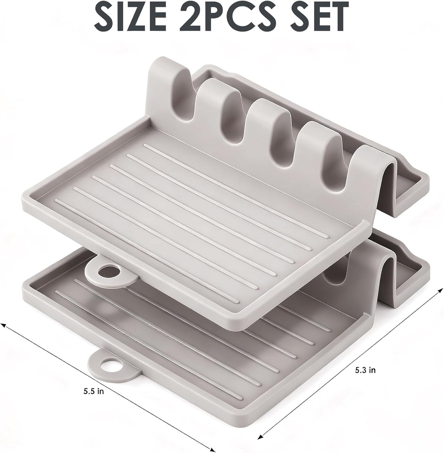 2-PACK 600°F Heat Resistant Silicone Spoon Rest, Multiple Utensil Rest, BPA Free Easy to Clean Dishwasher Safe, Khaki