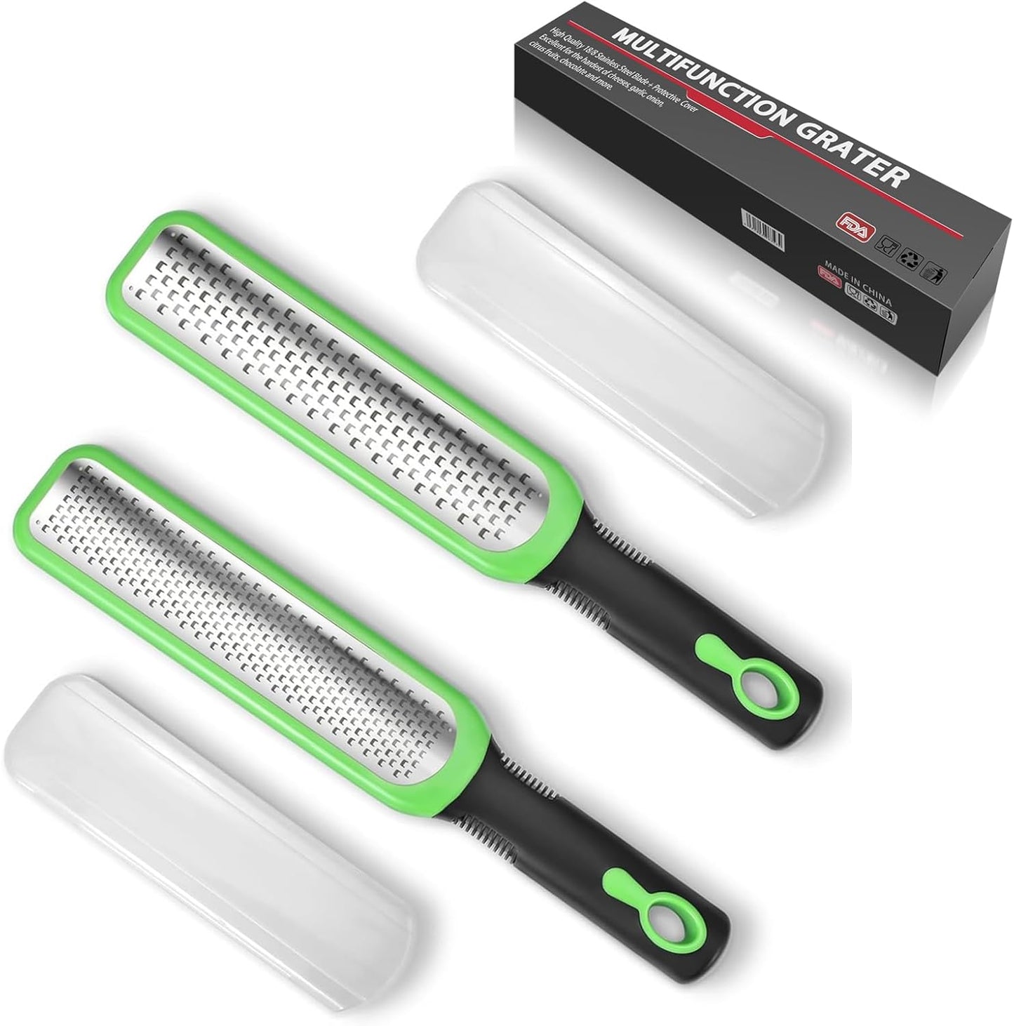 Zester Grater Set of 2, Cheese Grater for Kitchen Lemon Zester Tool Garlic Grater Ginger Grater, Kitchenaid Food Grater with Handle Handheld, Sharp Stainless Steel Blade with Protective Cover