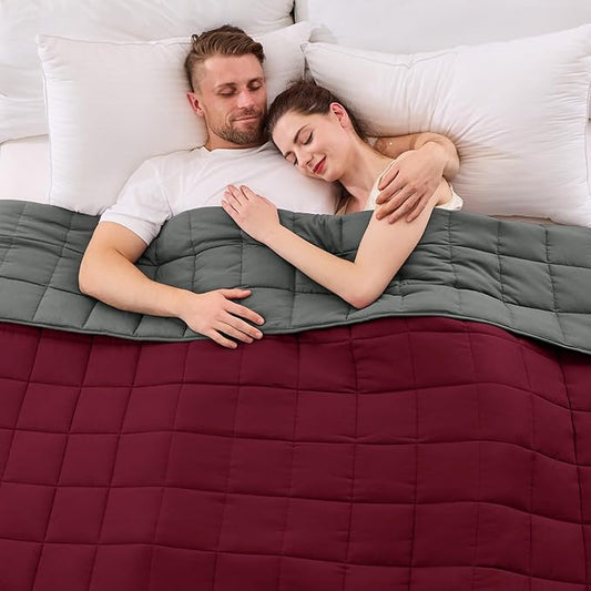 King Size Weighted Blanket for Adults (25 lbs, 80” x 87”, Red Grey) Cooling Heavy Blanket for Sleeping Perfect for 240-260 lbs, Breathable Blanket for Adults & Couple All Season, Machine Washable