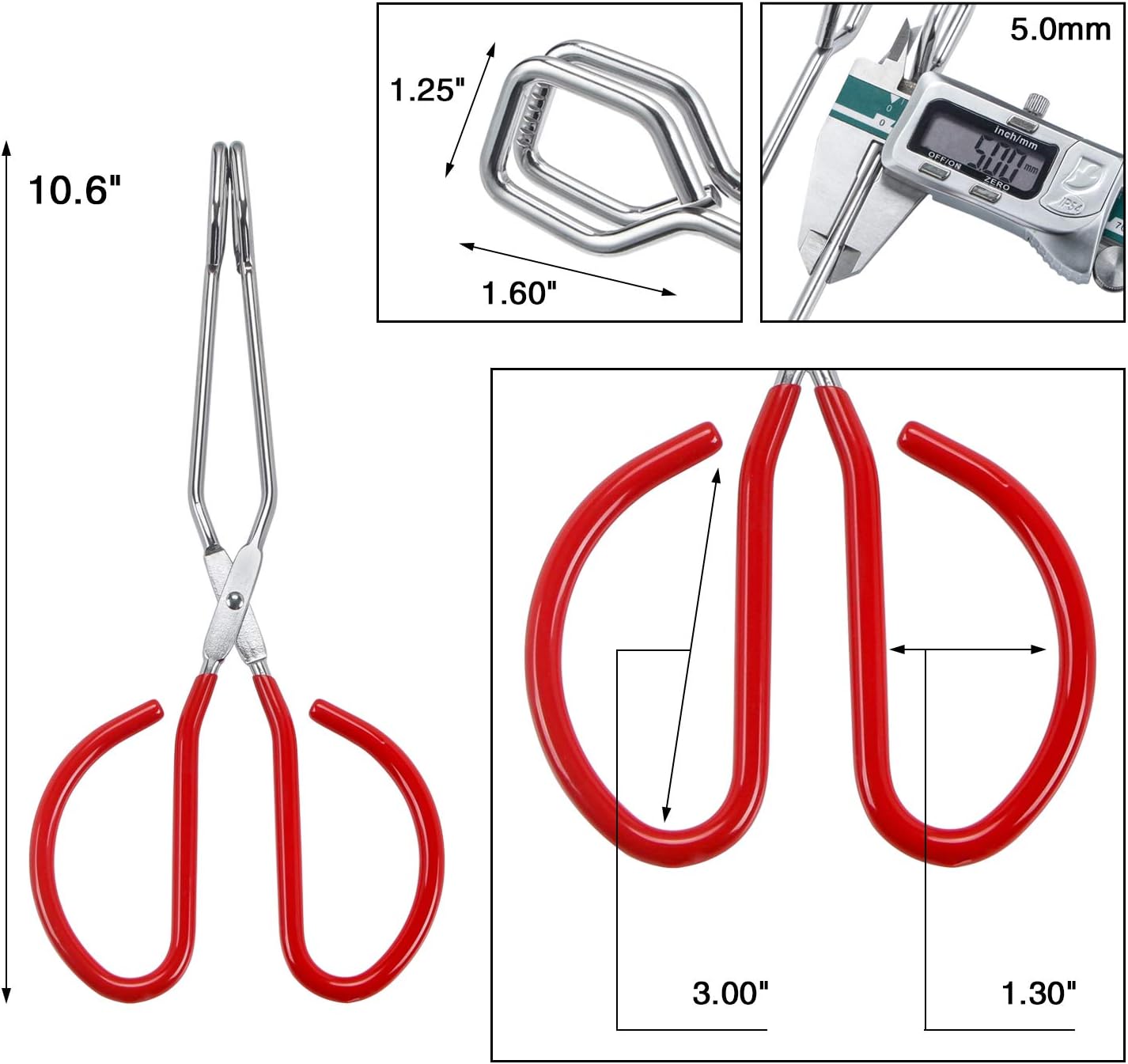 MSY BIGSUNNY 10 Inch Stainless Steel Scissor Tongs, Heavy Duty Cooking Tongs with Soft Handles, Multi-function Serving Tongs for Barbecue, Salad, Buffet, Fry (Set of 2, Red)