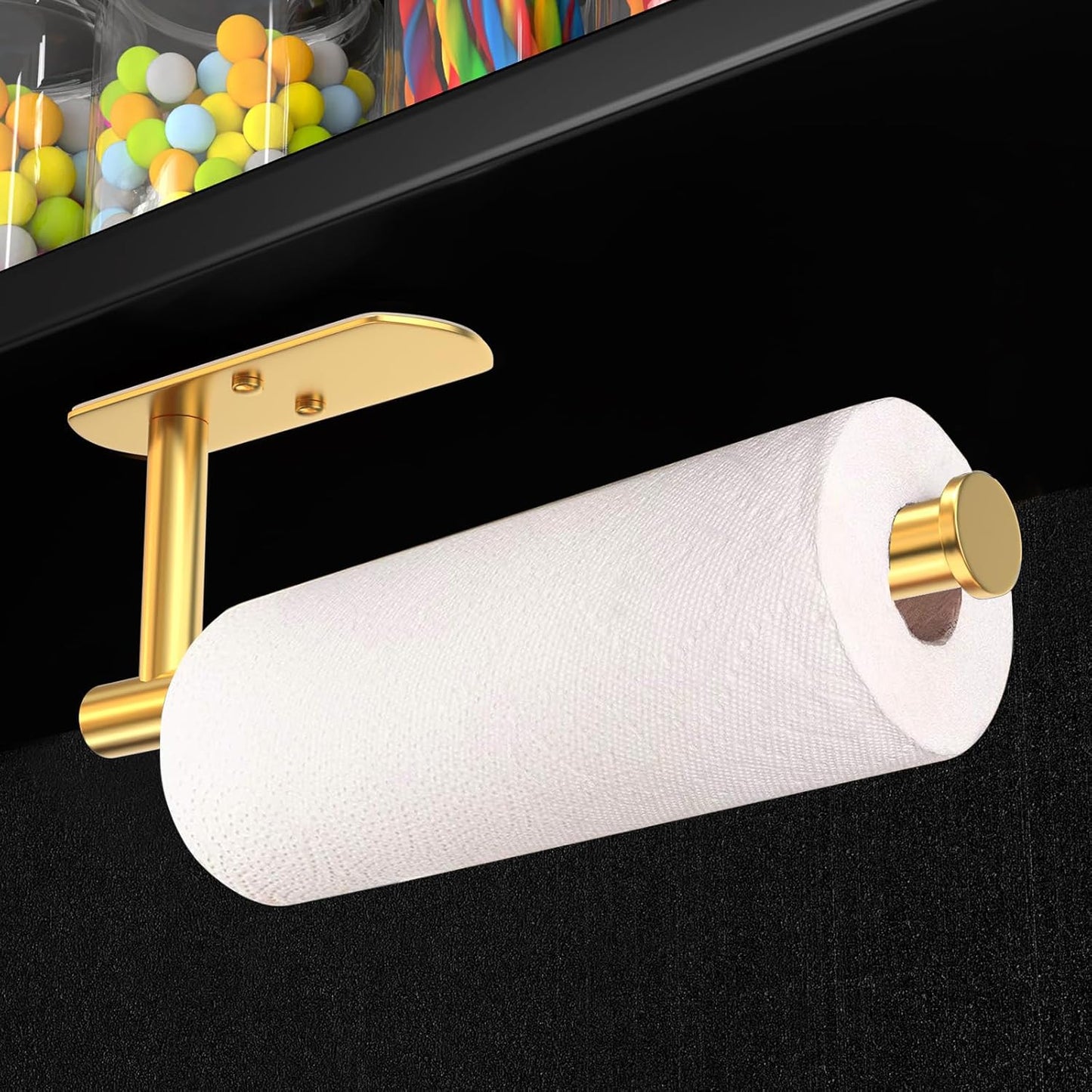 VAEHOLD Adhesive Paper Towel Holder Under Cabinet Wall Mount for Kitchen Paper Towel, Paper Towel Roll Holder Stick to Wall, Stainless Steel (Gold)