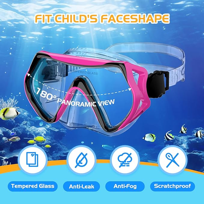 Snorkeling Gear, Dry Snorkel Set180° Panoramic Wide View,Anti-Fog Scuba Diving Mask, Professional Snorkeling Gear for Free Breathing, Swimming, Diving
