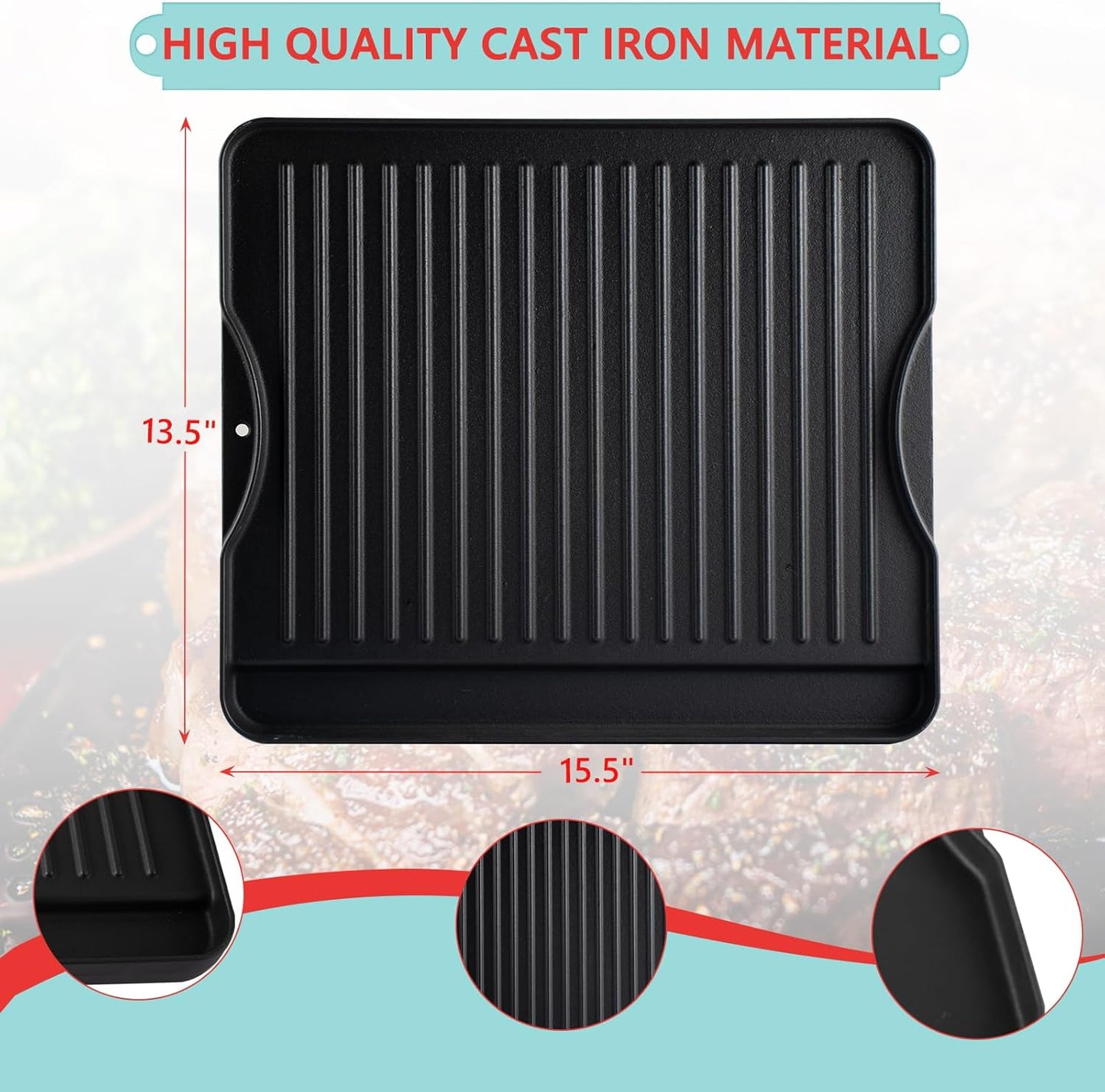 15.5" x 13.5" Reversible Cast Iron Griddle for Camp Chef 2-Burner Stove, Flat Griddle Plate for Camp Chef Single Burner, Explorer 2/3-Burner & Most Outdoor Charcoal,Camping Stove,Propane,Gas Grill
