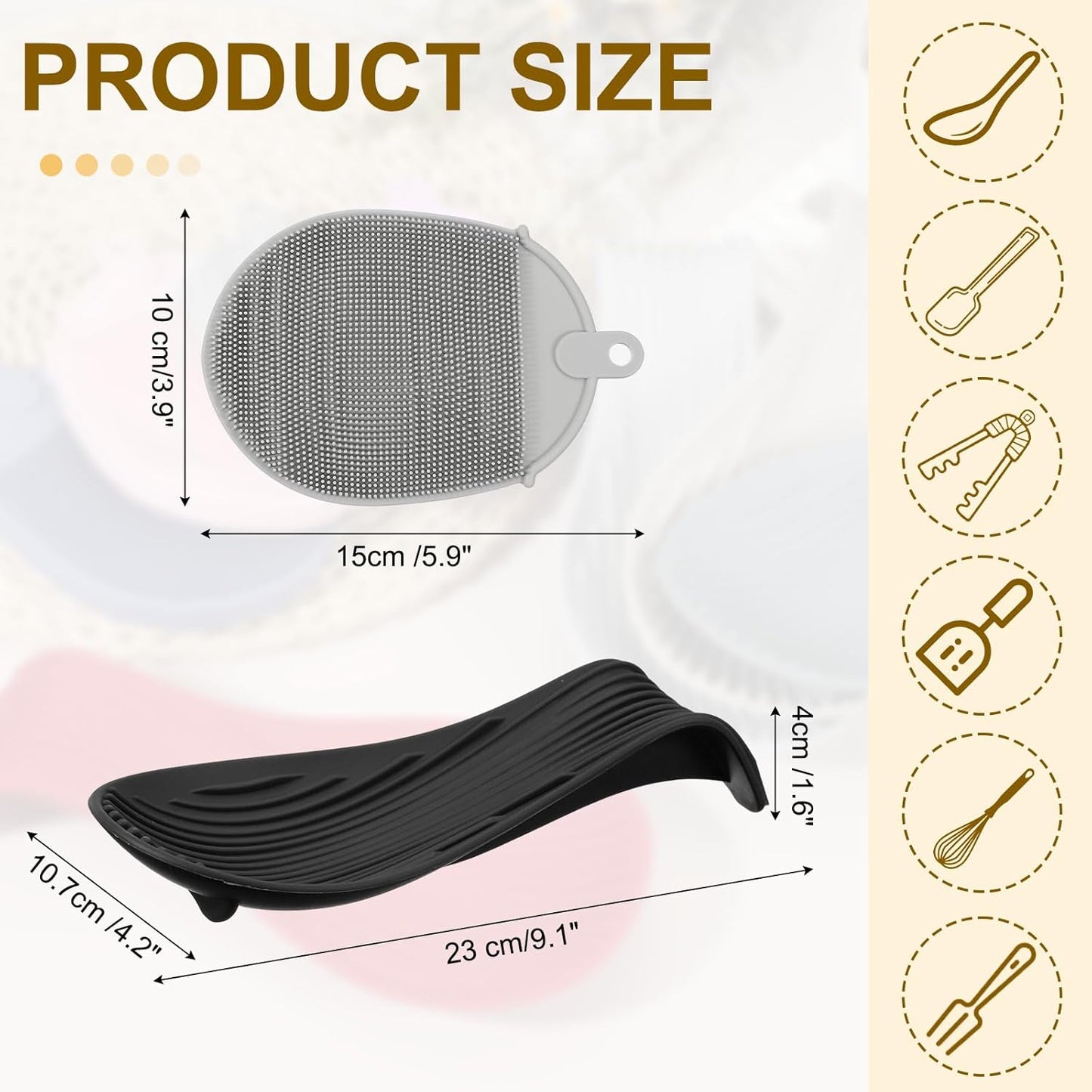 uxcell 1 Set Silicone Spoon Rest for Stove Top, Silicone Spoon Holder for Cooking Spatula, Ladle, Brush Black/Grey