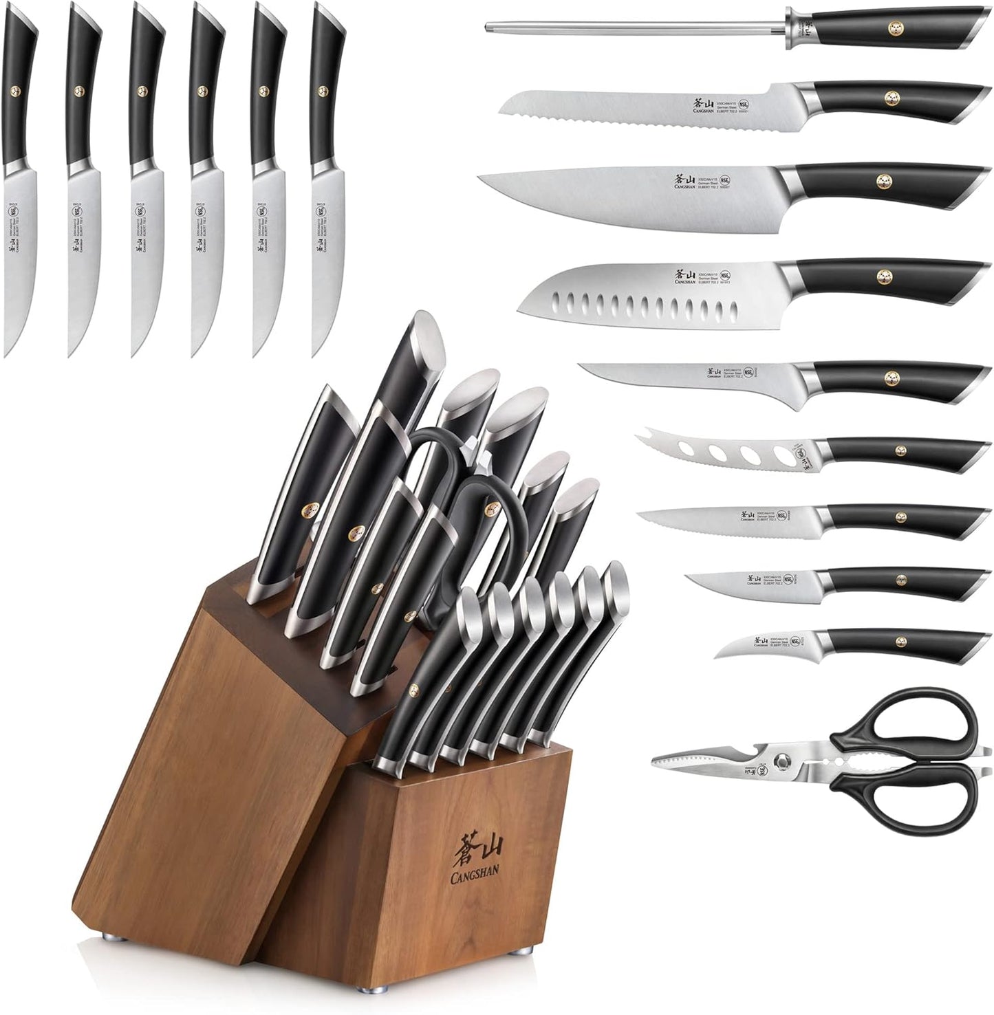 Cangshan ELBERT Series German Steel Forged Knife Block Sets (17-Piece, Black)