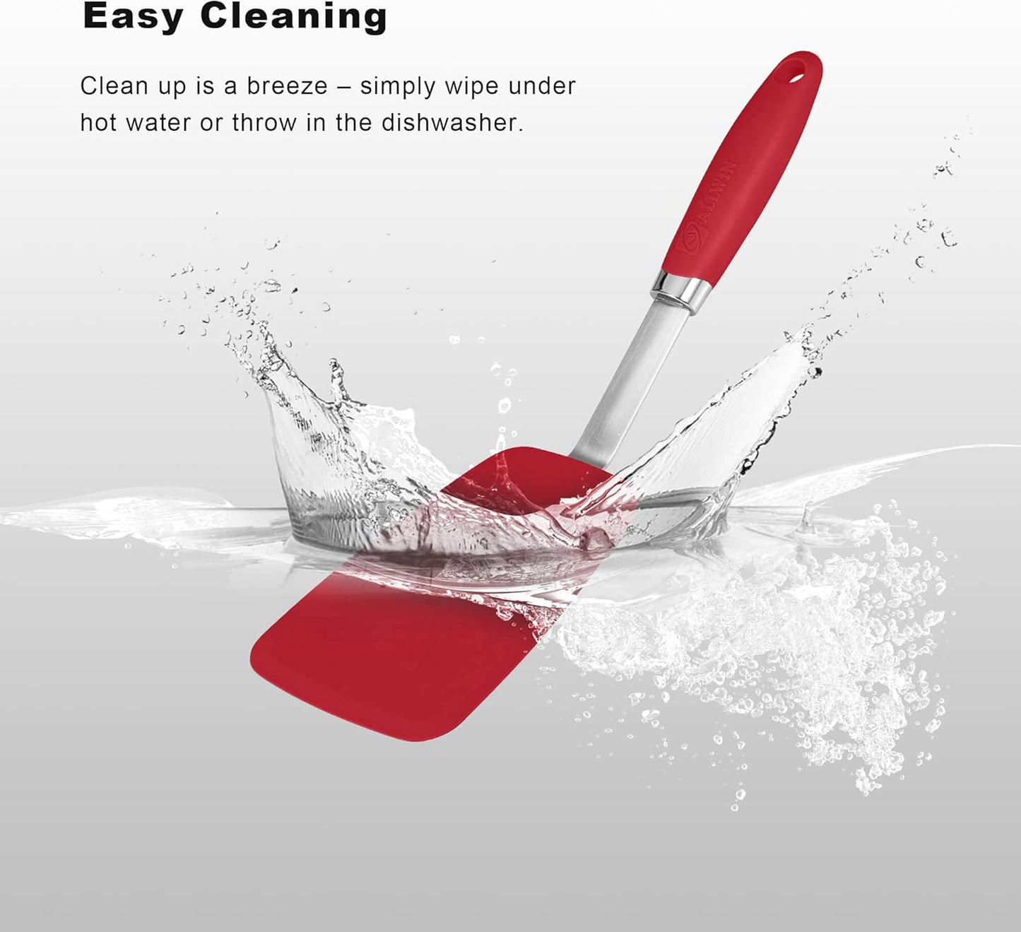 Silicone Spatulas Set Turners Tongs Cooking Utensils Set High Heat Resistant Kitchen Scraper Spatulas for Cooking Mixing Baking BPA Free Dishwasher Safe, Red