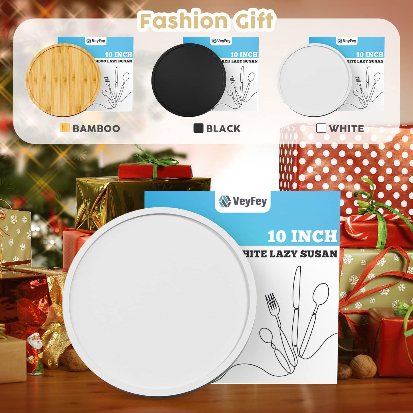 Turntable Vanity Tray 10 Inch for Perfume Candle, Bamboo Kitchen Sink Countertop Organizer for Keep Glass, Sponge and Soap Bathroom Countertop Organizer White