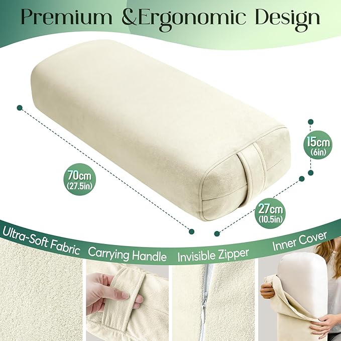 Premium Crushed Sponge Yoga Bolster Pillow for Yin Yoga, Restorative & Meditation - Rectangular Cushion