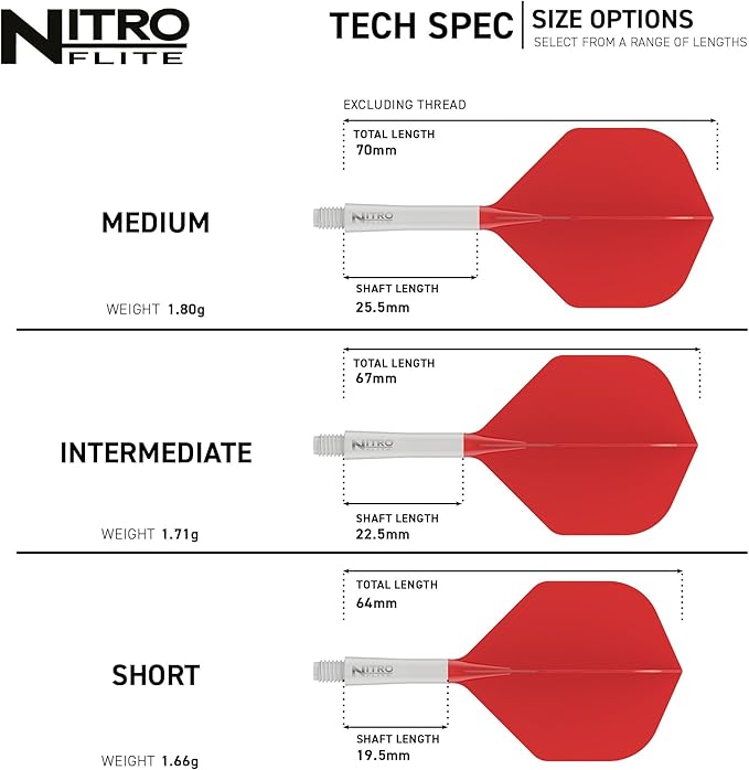 RED DRAGON Darts – Nitro Flite Integrated Flight & Shaft System – No.2 Shape and Design - Available in Short, Intermediate & Medium - Available in Variety of Colours - Professional Darts Accessories