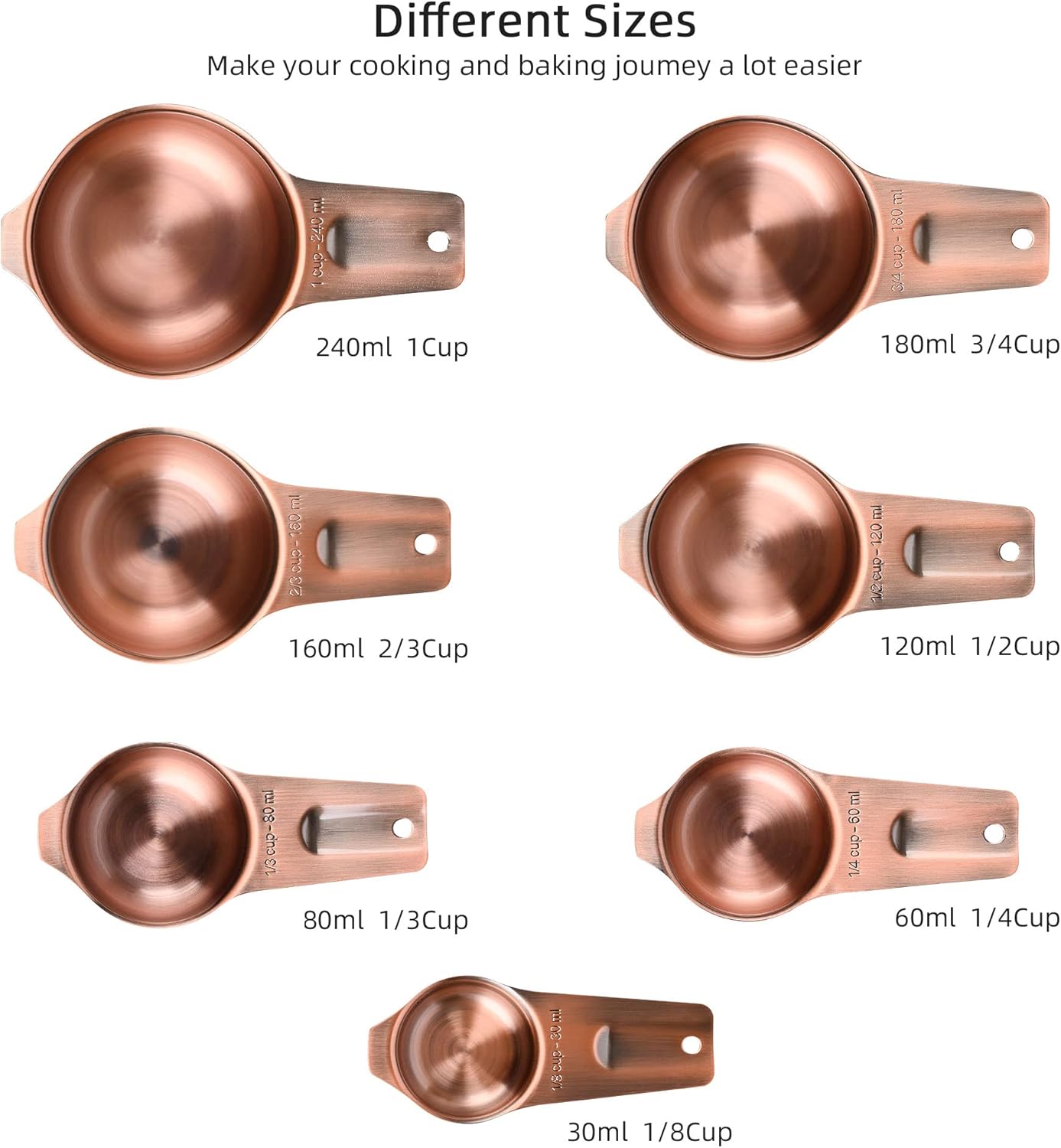 Copper Measuring Cups and Spoons Set, 20-Piece Stainless Steel Measuring Cups and Spoons Set, Measuring Stick Leveler, Measurement Conversion Chart Fridge Magnet, with 2/3 & 3/4 Measure Cup