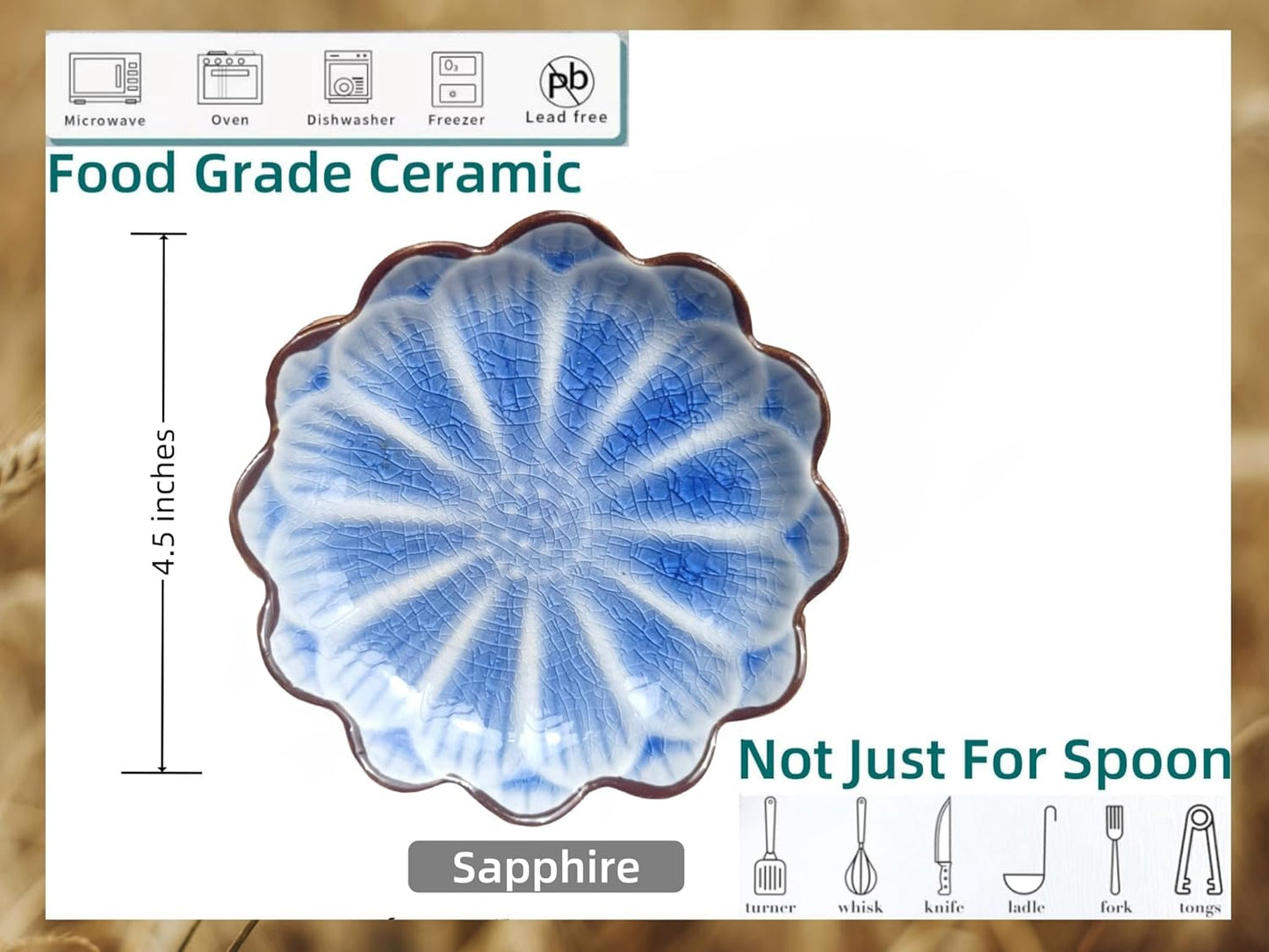 Ceramic Spoon Rest for Stove Top, Flower Cute Spoon Rest for Kitchen Counter, Cooking Spoon Holder for Kitchen Counter, Utensil Rest Spatula Rest Ladle Holder Tong Rest, 1 PC (Ice Cracks, Sapphire)