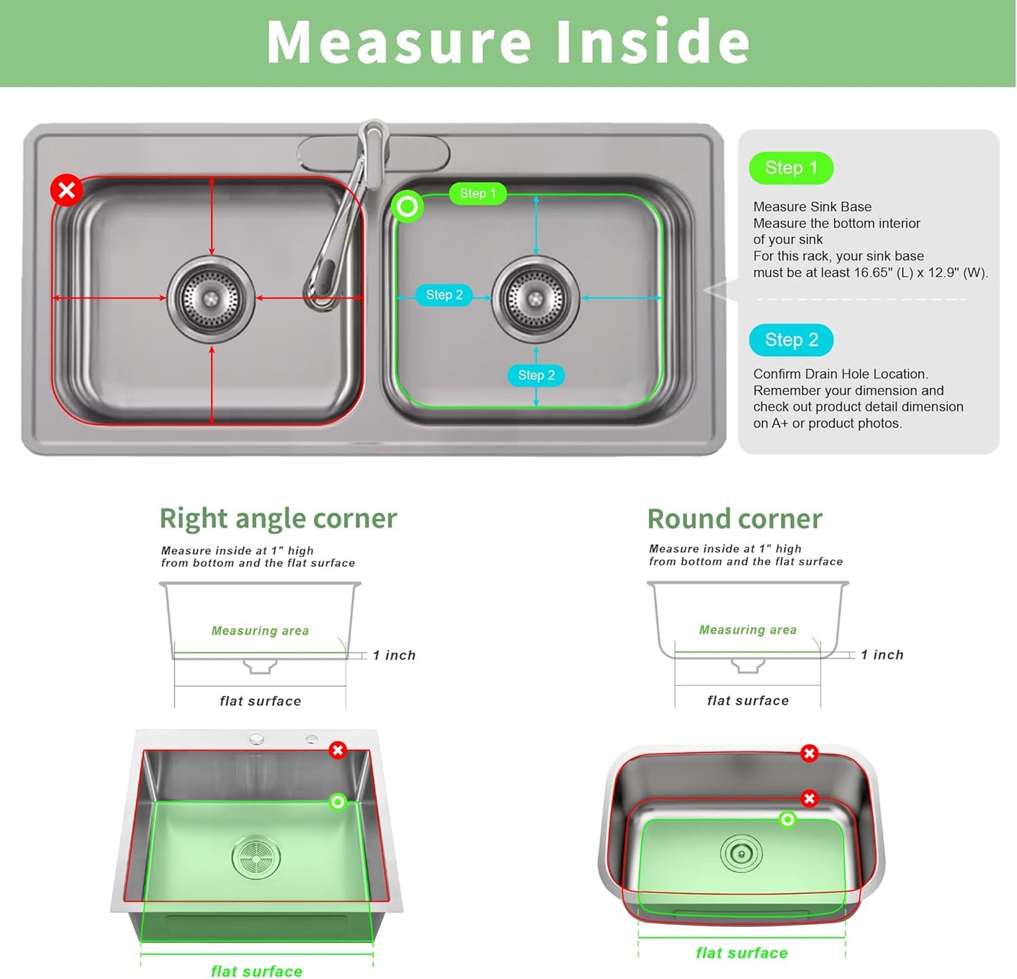 SunnyPoint 304 Stainless Steel Sink Protector Rack – Rust-Resistant Grid for Kitchen Sink Bottom, Scratch Prevention, Drainage Support, Fits Sinks 16.15" x 12.4", Center Drain Hole Required