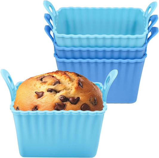 Koluti Nonstick Silicone Muffin Baking Cups Pack of 4, Reusable Cupcake Molds with Double Handle, BPA Free, Small Rectangle Air Fryer Cupcakes Liner, 2 Colors