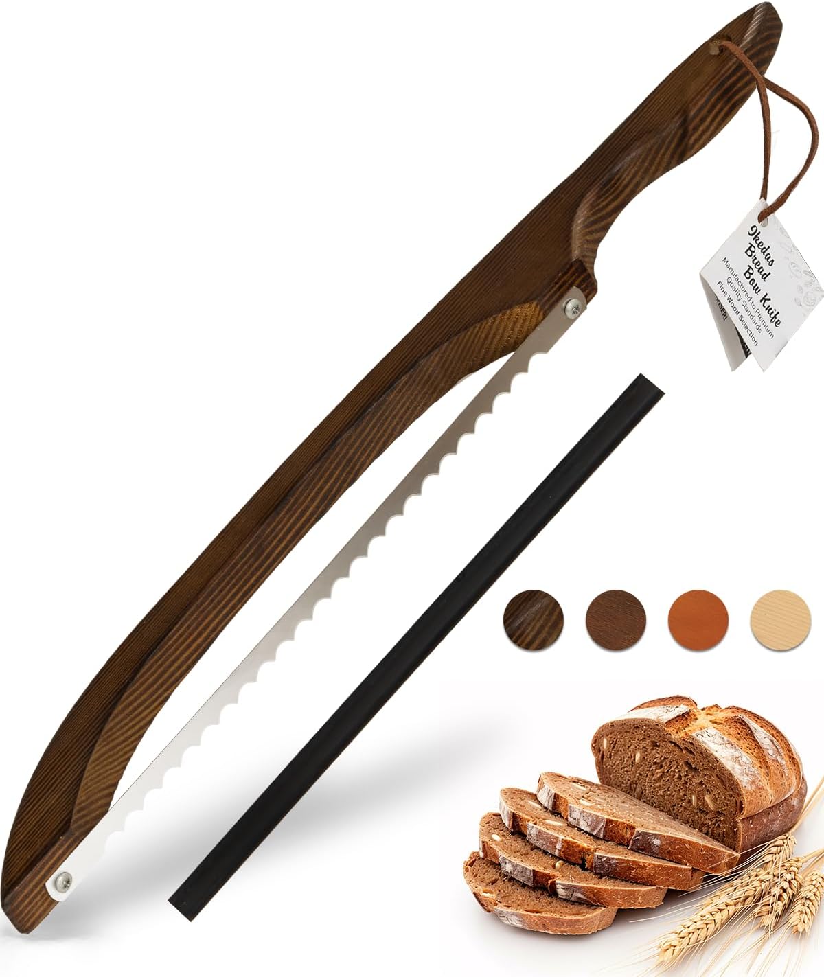 16.5” Bread slicer for Homemade Bread, Serrated Bread Knife for homemade bread with Bow Design, Premium Bread Knife, Bread Slicer, Bread Cutter for Bagels, Baguettes, Charcoal-Grilled